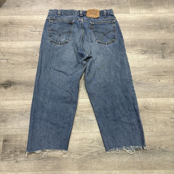 LEVIS 550 Vtg Orange Tab Faded Relaxed High Water Cropped Flooders Jeans 32x25 - Picture 2 of 8